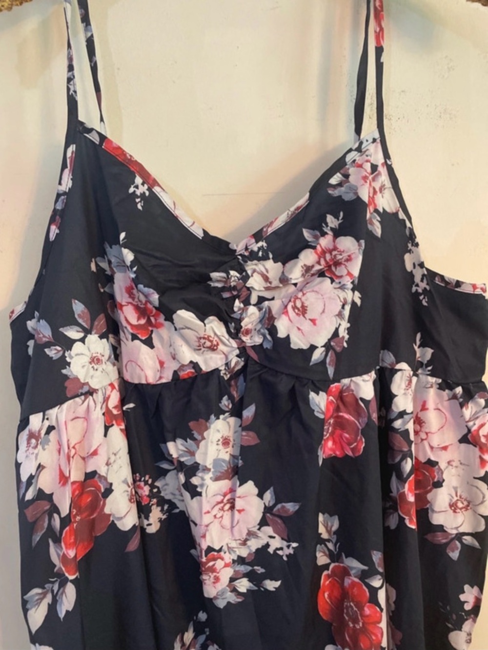 Floral Spaghetti Strap A-Line Dress in Black and Pink - Picture 5 of 10
